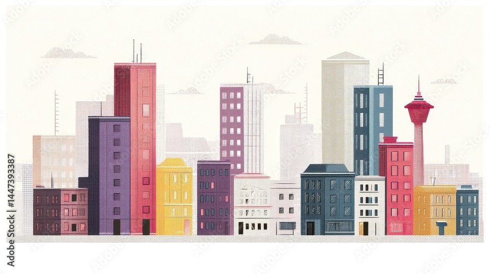 Fototapeta premium Colorful City Skyline Art