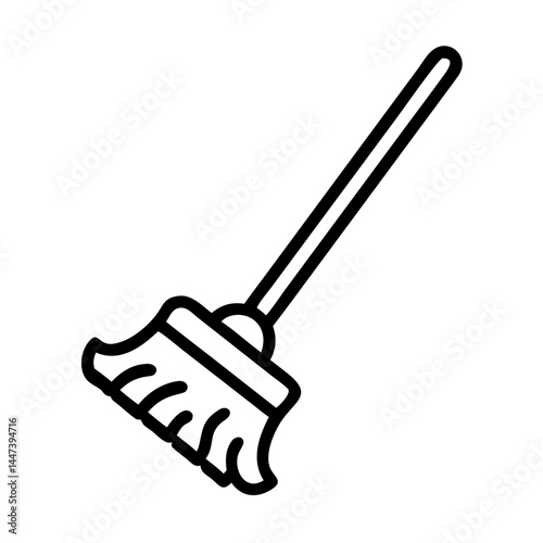 Black and White Icon of a Broom in Simple Minimalist Design

