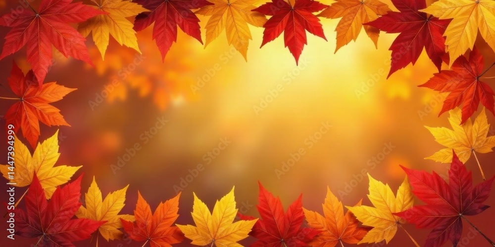 Autumnal foliage frame with vibrant red and gold leaves against a warm, blurred background, perfect for seasonal designs and celebrations. Autumnal foliage frame with vibrant red and gold leaves against a warm, blurred background, perfect for seasonal designs and celebrations.