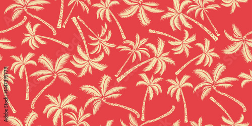 Hand drawn tropical palm trees pattern. Hawaii summer fashion for fabric, textile, apparel, poster, cover, decoration, banner, wallpaper, interior. Vector illustration.