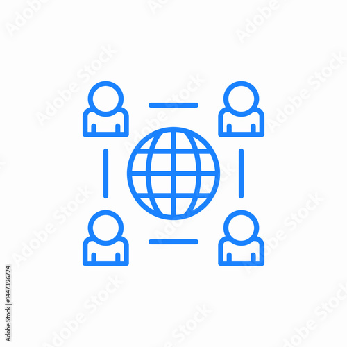 global teamwork international collaboration with world map and figures icon sign vector