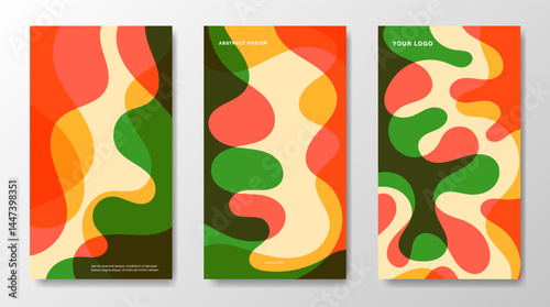 A set of abstract colorful posters with liquid elements.