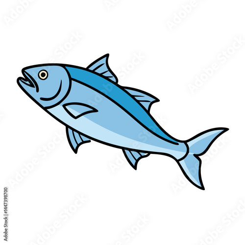 Illustration of a blue fish swimming in the ocean, underwater marine life drawing of a fish species