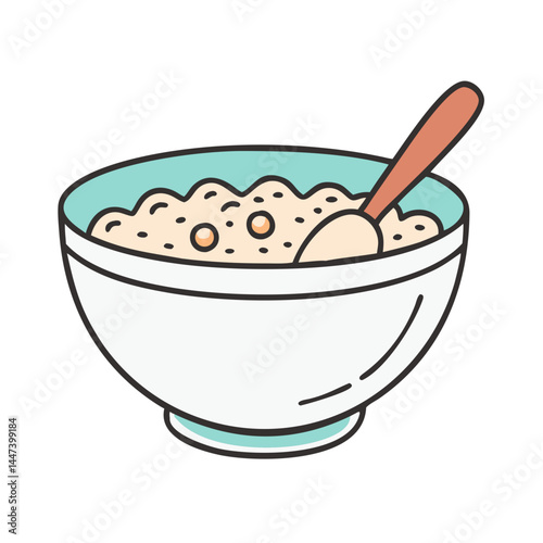 A bowl of oatmeal breakfast cereal porridge with spoon healthy food nutrition diet meal morning