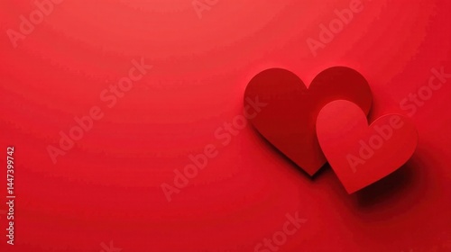 Obraz na płótnie Two crimson hearts nestled together on a vibrant red background, symbolizing love, affection, and unity. A simple yet powerful image perfect for romantic occasions. w salonie