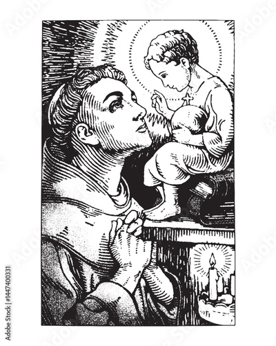 Saint Anthony with Child Jesus vector catholic religious Illustration