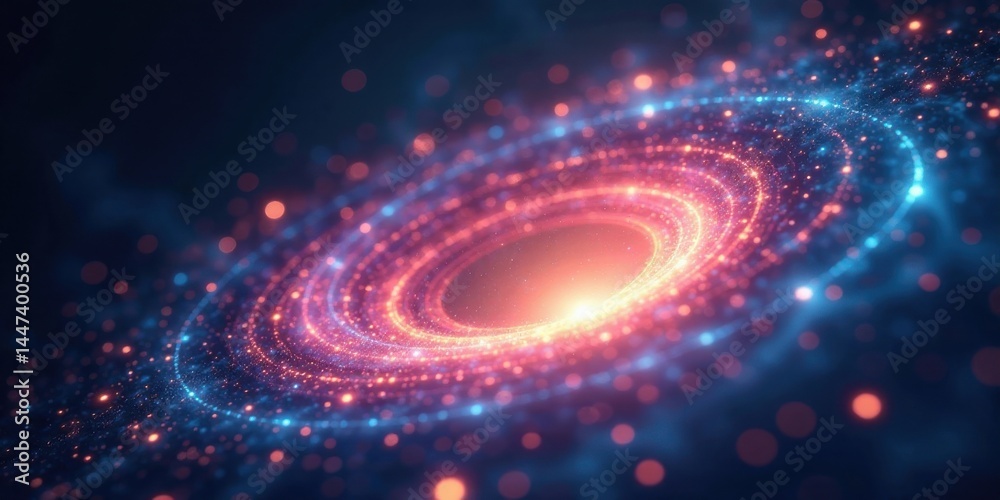 Abstract swirling nebula of cosmic dust and light particles in vibrant hues