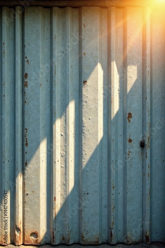 Obraz na płótnie Rustic corrugated metal wall texture with sunlit diagonal shadow patterns and subtle rust detailing w salonie