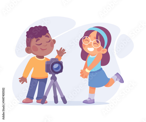 Kids Enjoying and Having Fun with Photography Moments Captured in Colorful Outdoor Adventures