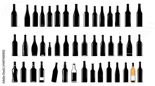 Collection of Wine Bottle Silhouettes Diverse Shapes and Sizes