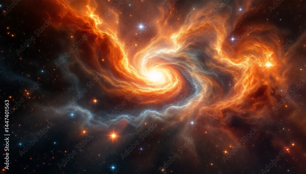 Fototapeta premium Swirling Galaxy with Stars and Glowing Clouds of Cosmic Dust