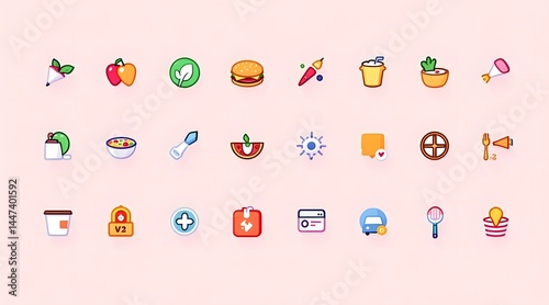 Cute Food and Lifestyle Icon Set