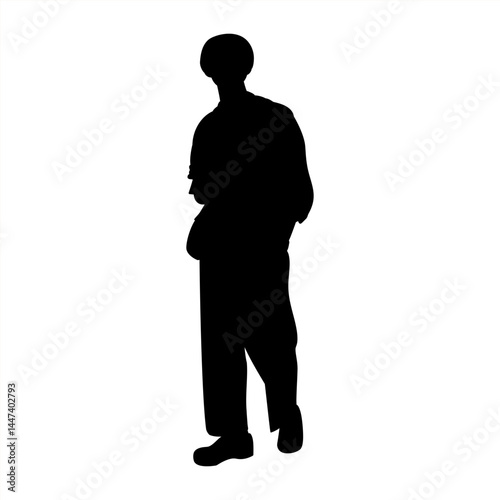 Silhouette of a Young Japanese Man, Minimalist Black Silhouette of a Man