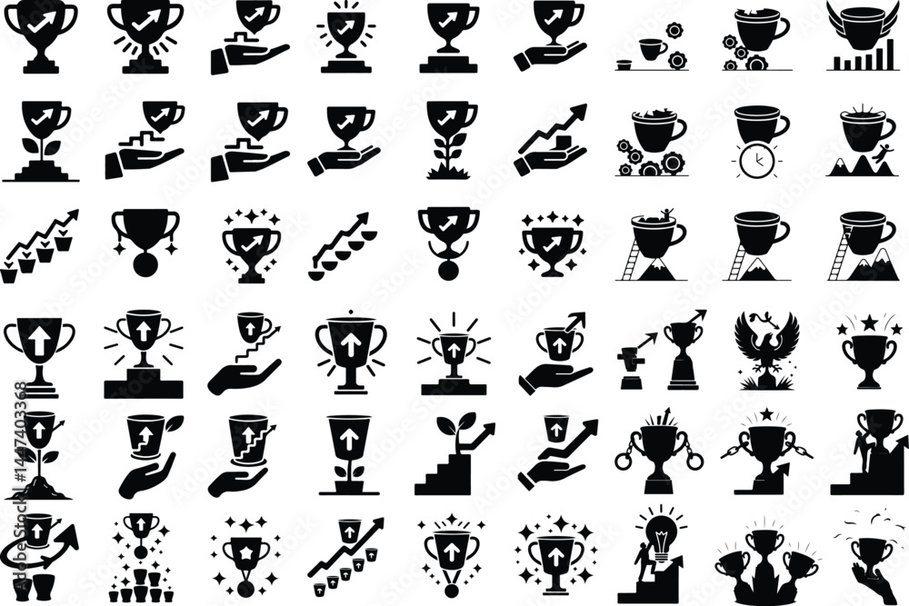 Cups Upgrade Silhouette Set | Modern Coffee Mug Icon Pack Improved Tea & Coffee Cup Silhouettes | Minimal Vector Icons Cups Upgrade Silhouette Set | Modern Coffee Mug Icon Pack Improved Tea & Coffee Cup Silhouettes | Minimal Vector Icons
