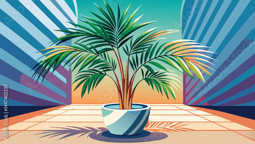 A graceful parlor palm rises from a sleek modern pot.
Its delicate fronds spread in perfect tropical symmetry.
Minimal vase design enhances the plant’s natural charm.
Ideal for clean botanical vector 