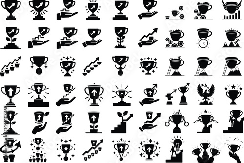 Cups Upgrade Silhouette Set | Modern Coffee Mug Icon Pack Improved Tea & Coffee Cup Silhouettes | Minimal Vector Icons