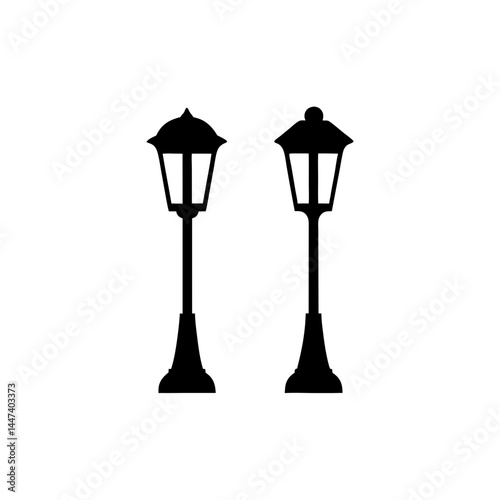 Two black silhouette street lamps image