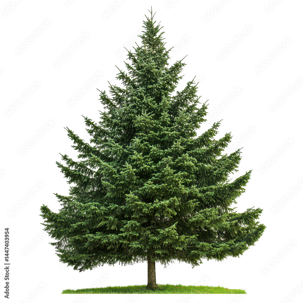 Fototapeta premium Healthy evergreen tree standing tall in bright sunlight with lush green branches during the daytime