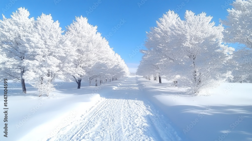 Obraz premium Snowy Trees Path in Winter Wonderland