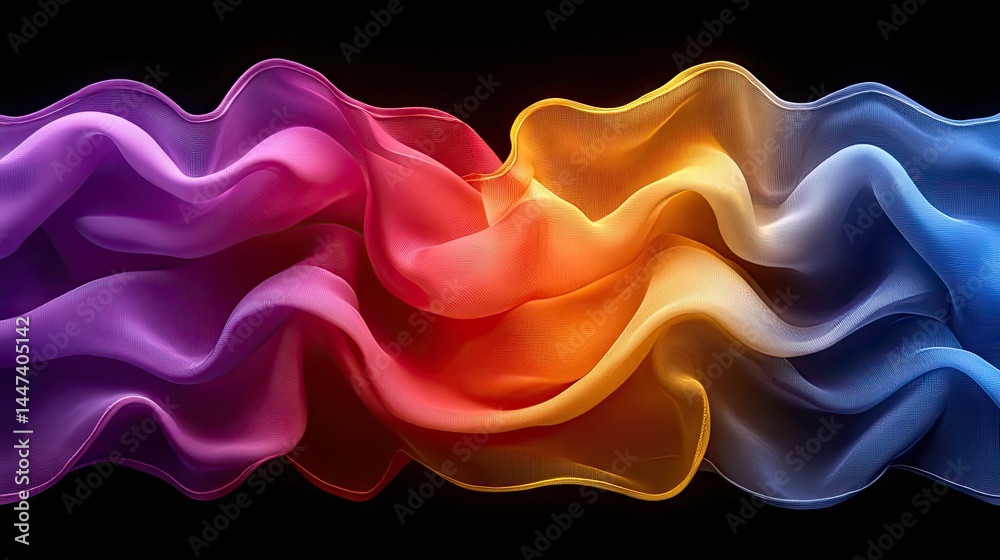 Fototapeta premium Abstract vibrant waves flow gracefully across a dark background in a mesmerizing display of color and light