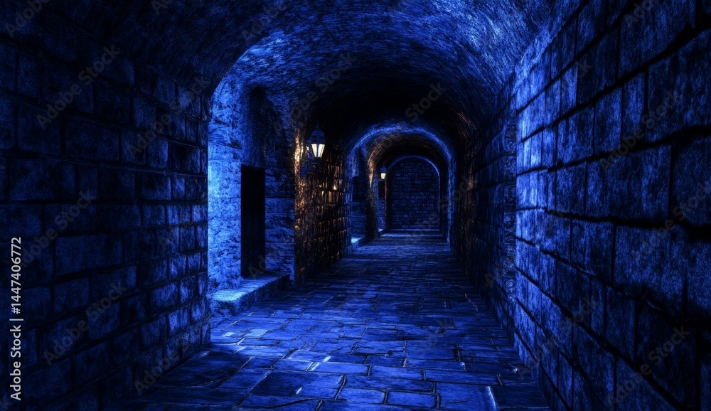 Fototapeta premium Dark, stone-walled tunnel