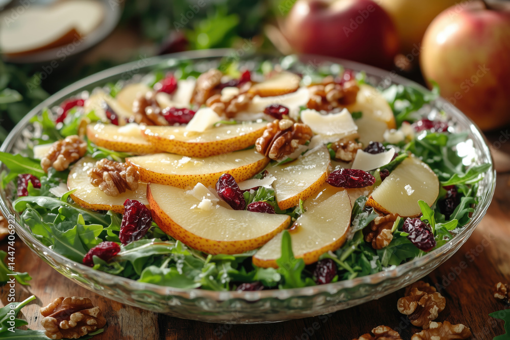 Fresh salad with apples, cranberries, and walnuts