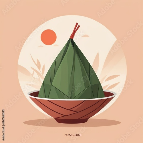 Zongzi, a traditional Chinese rice dumpling made of glutinous rice stuffed with different fillings and wrapped in bamboo leaves.