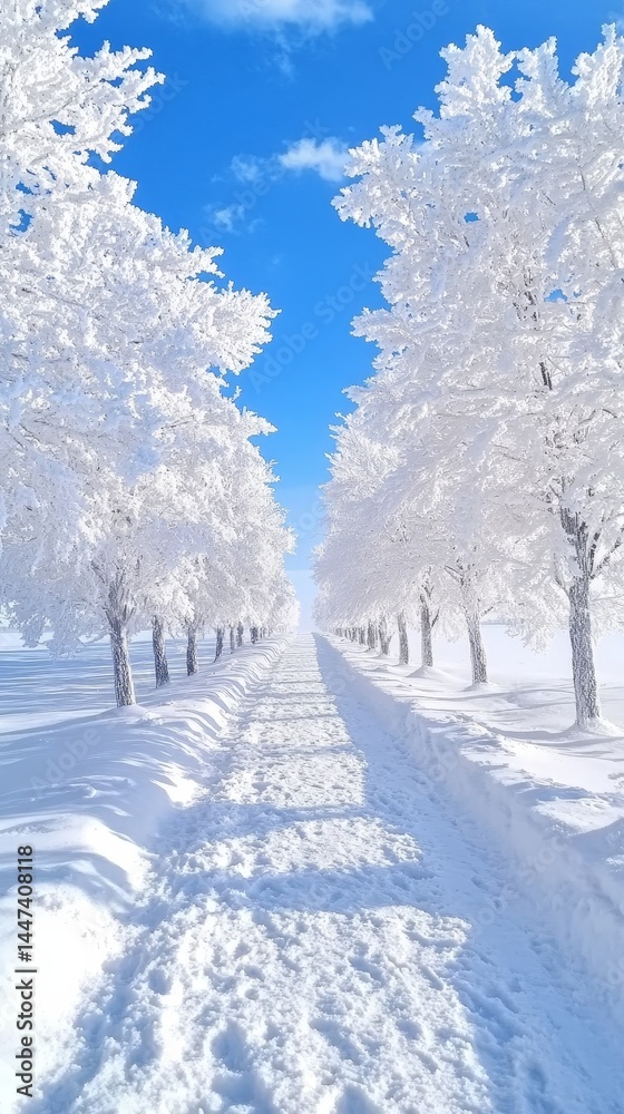 Obraz premium Snowy Trees Path in Winter Wonderland