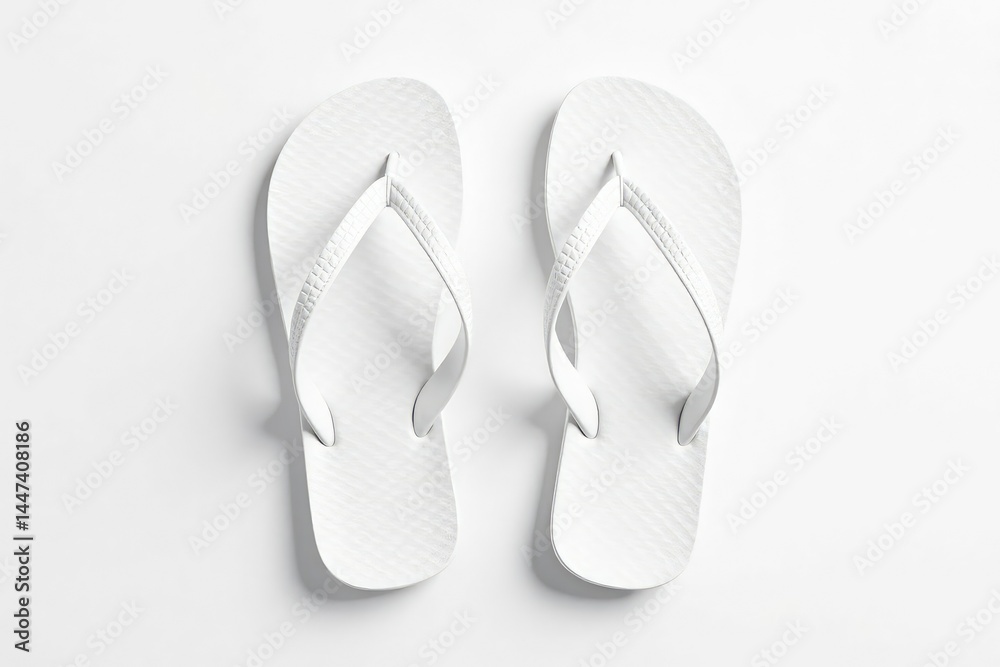 Pair of white flip-flops isolated on pure white backdrop, beach, background Pair of white flip-flops isolated on pure white backdrop, beach, background