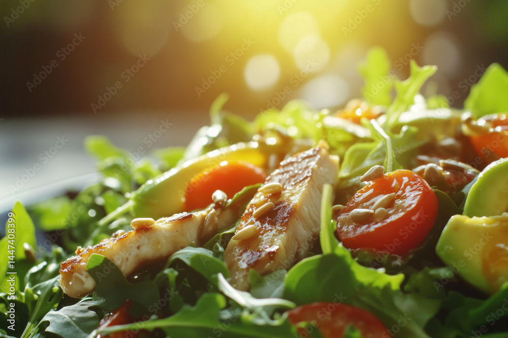 Fresh salad with grilled chicken and vibrant vegetables