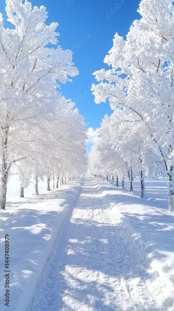 Fototapeta premium Snowy Trees Path in Winter Wonderland