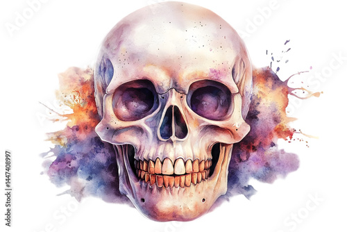Obraz na płótnie Watercolor Skull Illustration With Transparent Background w salonie