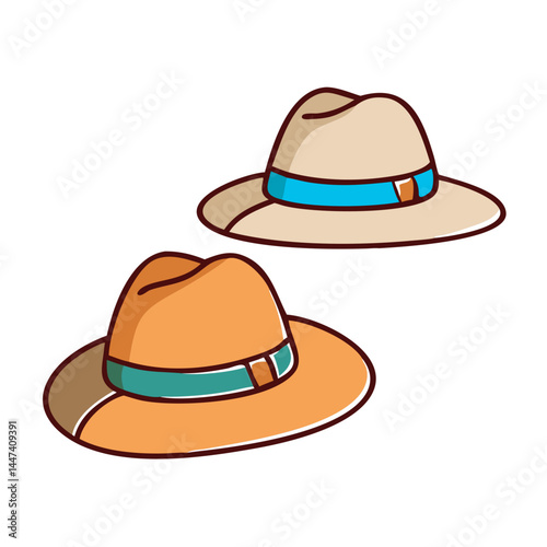 Illustration of summer hats for men and women, sun protection, fashion accessories, headwear