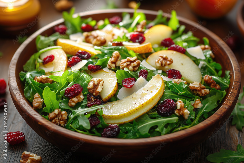 Fresh salad with apples, cranberries, and walnuts