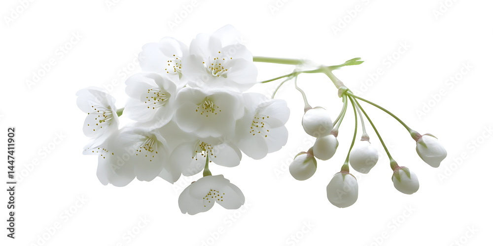 White Cherry Blossom Branch Illustration Isolated Transparent Background White Cherry Blossom Branch Illustration Isolated Transparent Background