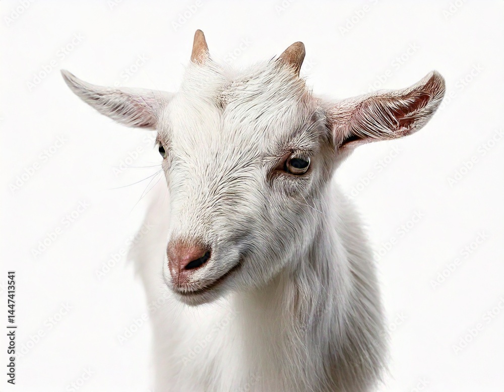 Fototapeta premium White little goat isolated. Goat on white background.