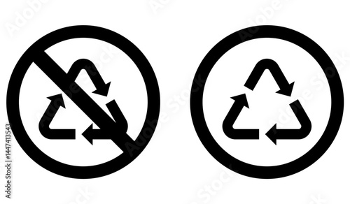Recycle and recycling not allow sign in white background, recycling icon, no recycle icon, sign, symbol, vector illustration