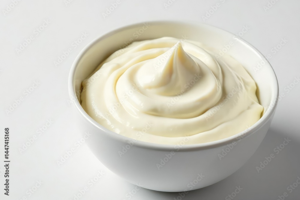 Bowl of creamy yogurt, smooth texture, pure white backdrop , dairy product, food, delicious Bowl of creamy yogurt, smooth texture, pure white backdrop , dairy product, food, delicious
