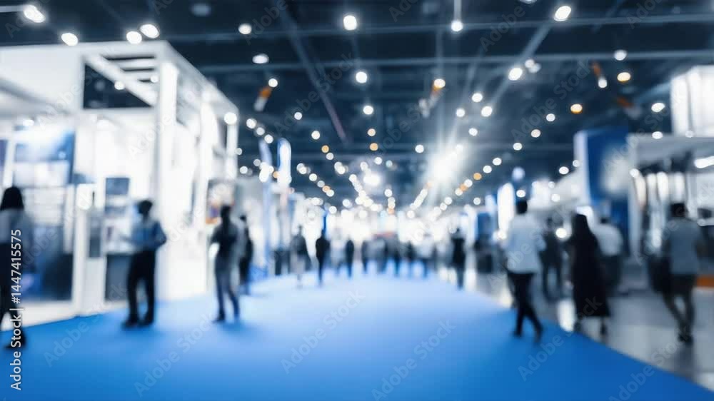 Background of an exhibition fair with expo event, featuring displays, booths, and visitors in a crowded hall environment, perfect for showcasing trade shows and public exhibitions Background of an exhibition fair with expo event, featuring displays, booths, and visitors in a crowded hall environment, perfect for showcasing trade shows and public exhibitions