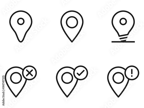  map pin icon set, pins map, location pin icon set, line vector editable icons, custom icon, icon location pin, set of location pin, set of map pins, location found, location not found, location error