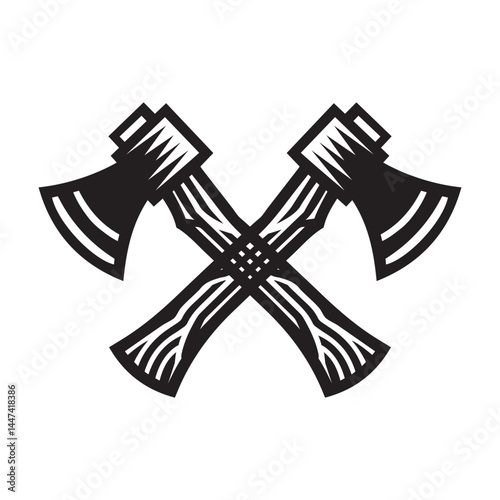 Crossed axe icon silhouette flat vector art illustration design template isolated on a white background.