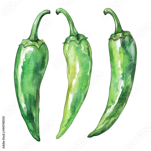 Colorful green chili peppers displayed together on a white background showcasing their unique shapes and textures for culinary inspiration