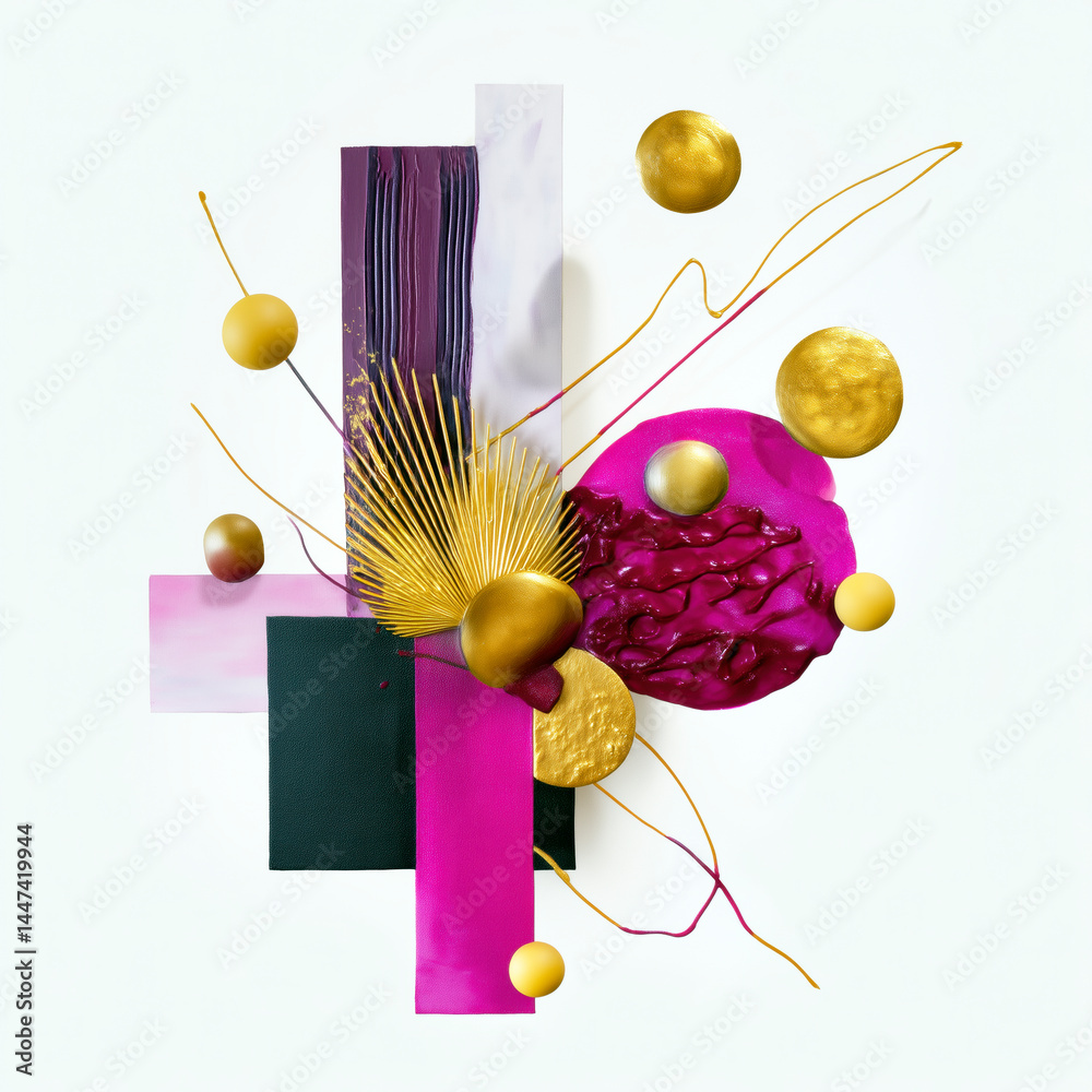 A piece of art with gold and pink colors