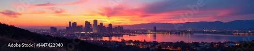 Panoramic view of Salt Lake City skyline at sunset, view, twilight