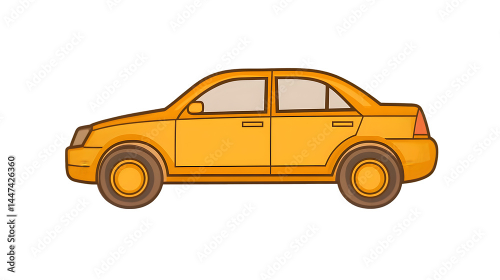 Yellow Car Illustration - Side View - Pixel Art Style Isolated Background Yellow Car Illustration - Side View - Pixel Art Style Isolated Background