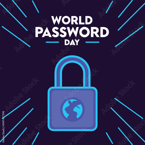 Password Security Day: A vibrant illustration of a secured padlock featuring a global map, highlighting digital security awareness for the world password day, and safety