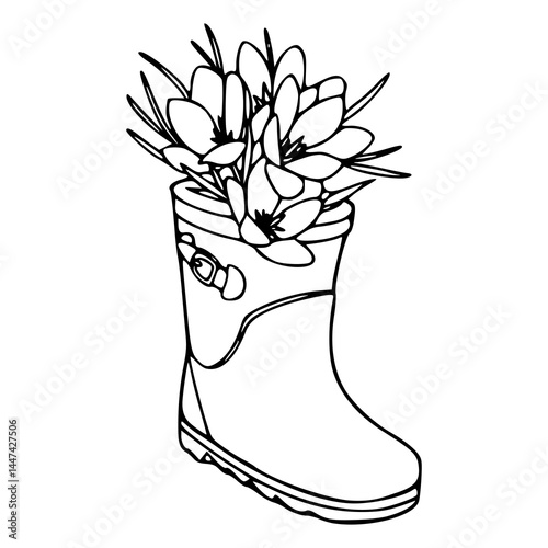 cute tulips growing in wellie vector design