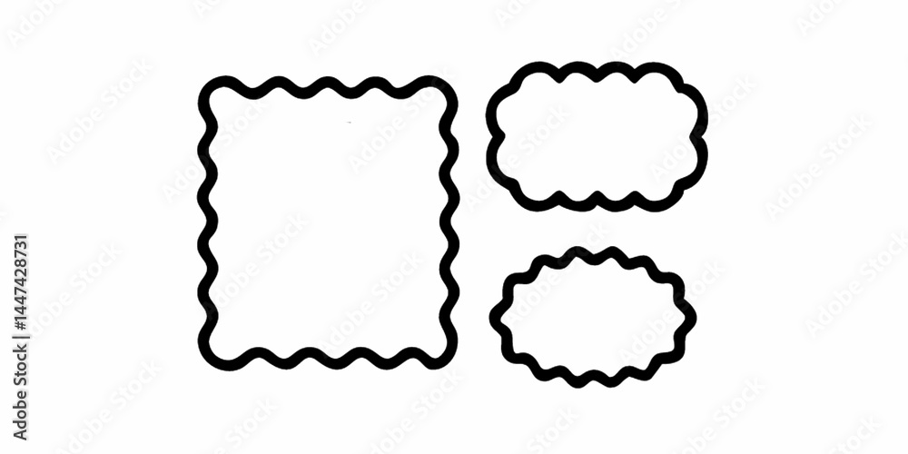 Set of wavy edges rectangle oval frames. Rectangular oval shapes with wiggly borders. Picture or photo frames, empty text boxes, label, tags on white background Set of wavy edges rectangle oval frames. Rectangular oval shapes with wiggly borders. Picture or photo frames, empty text boxes, label, tags on white background