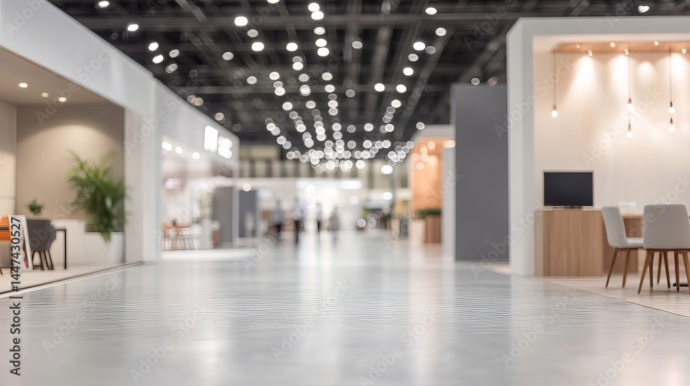 Fototapeta premium Modern exhibition hall interior design with bright lighting and clean lines show fair gray space