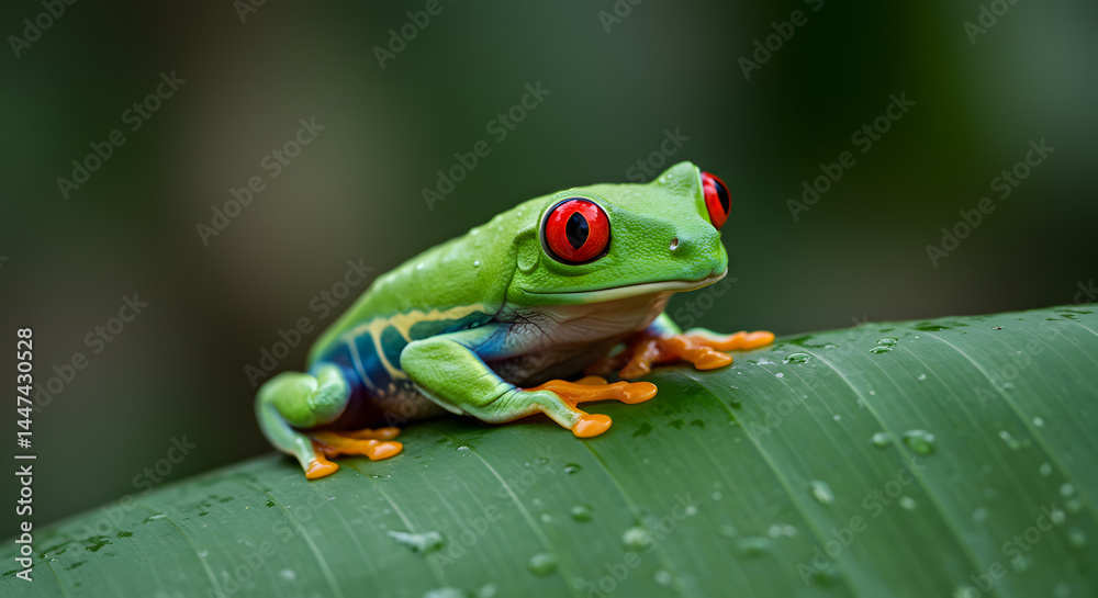 Vibrant Red-Eyed Tree Frog on Lush Green Leaf Vibrant Red-Eyed Tree Frog on Lush Green Leaf